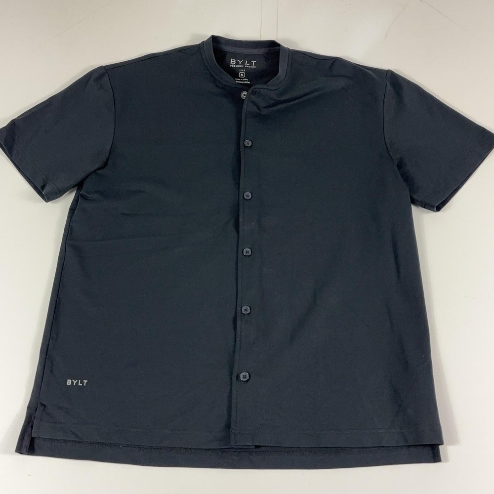 BYLT Lux Shirt Mens XL Black Short Sleeve Button Up Stretch Jersey Casual